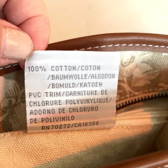 Liz Claiborne Floral Canvas Shoulder Bag Adjustable Strap White Beige Brown - Picture 10 of 12